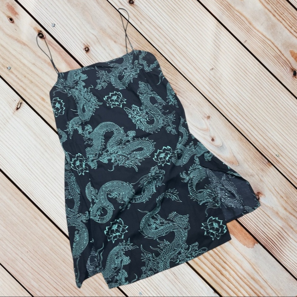 Motel S mint/black dragon flower slip dress - Picture 2 of 11